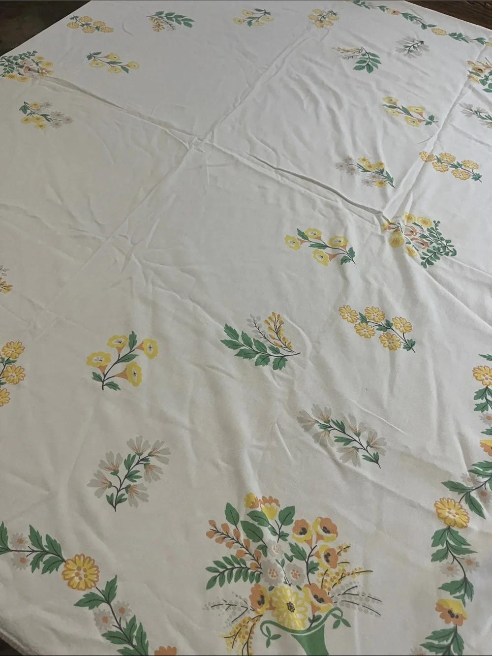 Vintage Floral Yellow & Green cotton tablecloth
